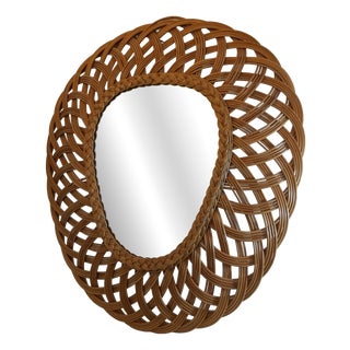 Vintage Woven Wicker Mirror, Italy, 1960s For Sale