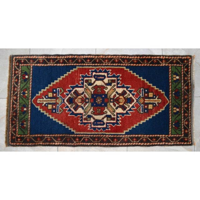 Vintage Turkish Small Rug Hand Knotted Mat - 1'9" X 3'7" For Sale - Image 9 of 9