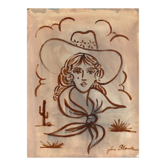 La Lumbre - Abstract Brown Tone Figurative Cowgirl Portrait Original Artwork by Jesse Black For Sale