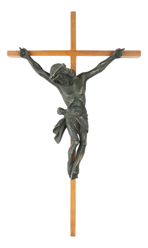 Antique Realistic Wooden Crucifix, France, 1850