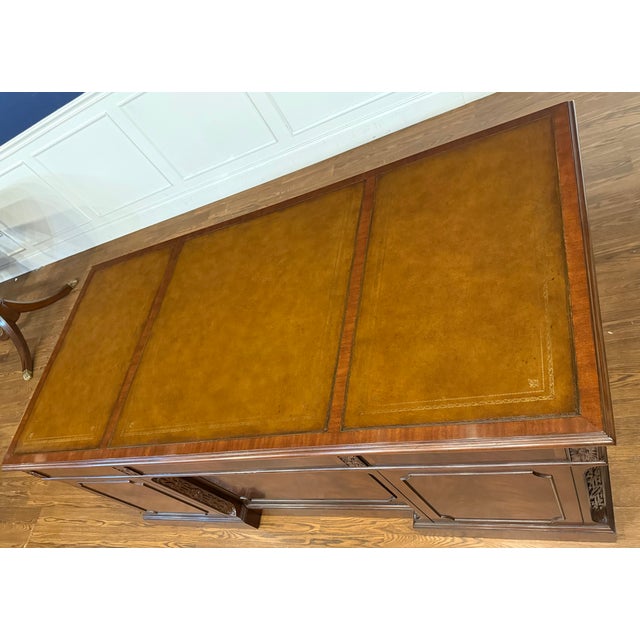 Traditional 72” Mahogany Executive Desk by Leighton Hall - Showroom Sample For Sale - Image 17 of 18