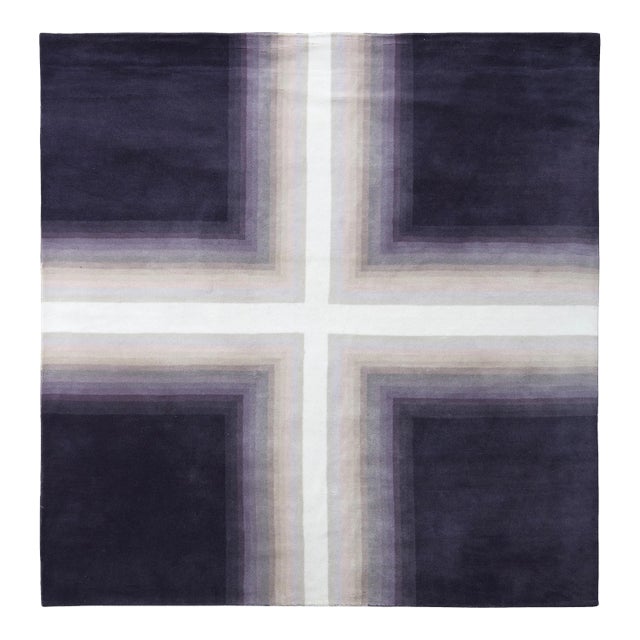 Mid-Century Modern Deco Rug in Purple White Geometric Pattern by Rug & Kilim, 12x12 For Sale