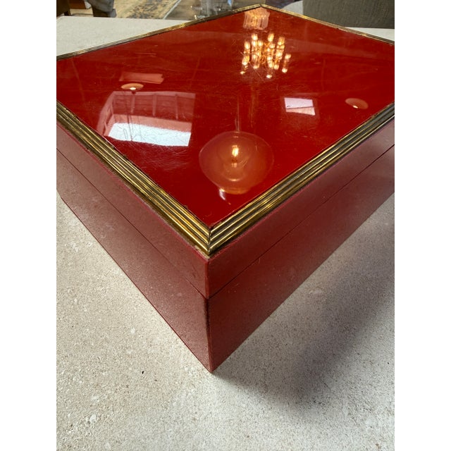 Modern Vintage Red Lacquer Box With Brass Trim For Sale - Image 3 of 10