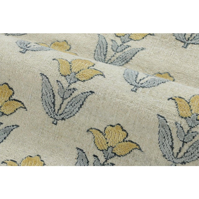 Rug & Kilim’s Block Print Square Rug With Ivory Field and Gold Floral Blossoms For Sale In New York - Image 6 of 7