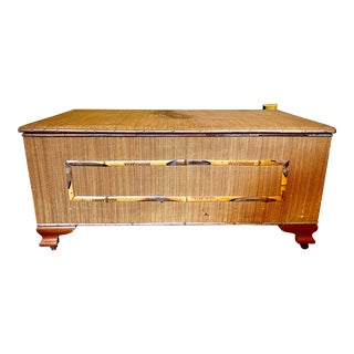 Antique Burnt Bamboo and Raffia Blanket Chest For Sale