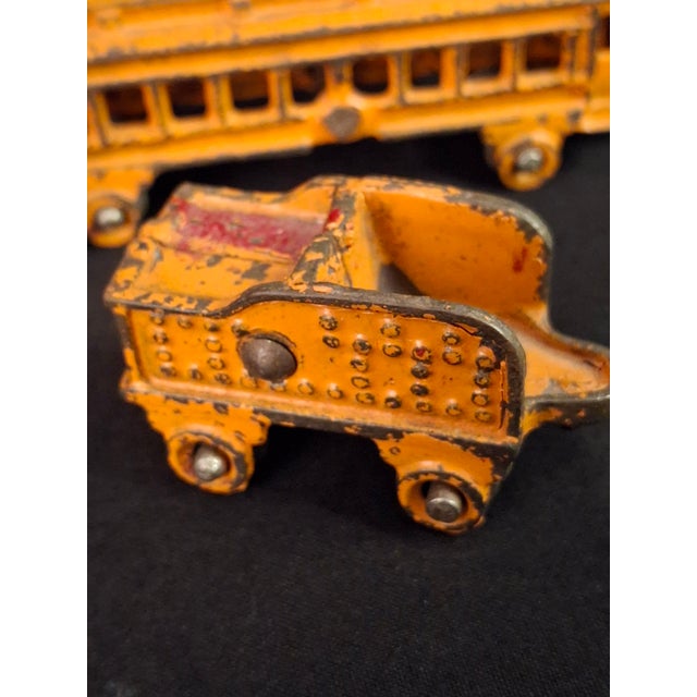 Antique Kilgore Cast Iron Train Set Orange Locomotive Coal Tender Passenger Car For Sale - Image 9 of 18