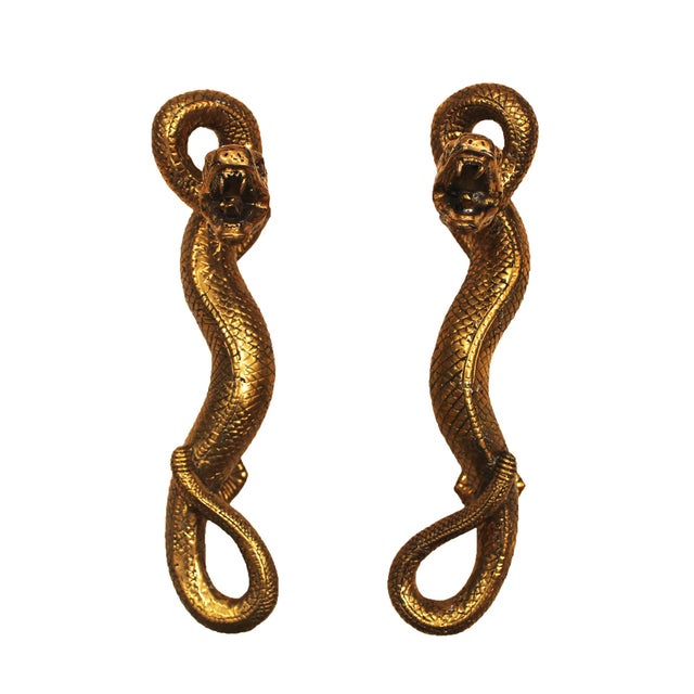 French Handcrafted Brass Snake Door Pull Handles, 1960s, Set of 2 For Sale - Image 9 of 9
