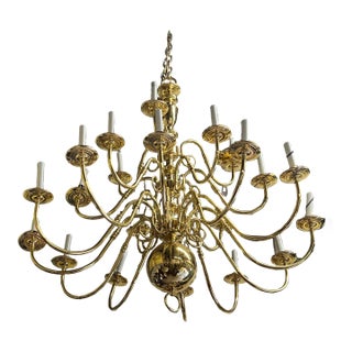 Vintage Large Brass Chandelier 21 Arm For Sale