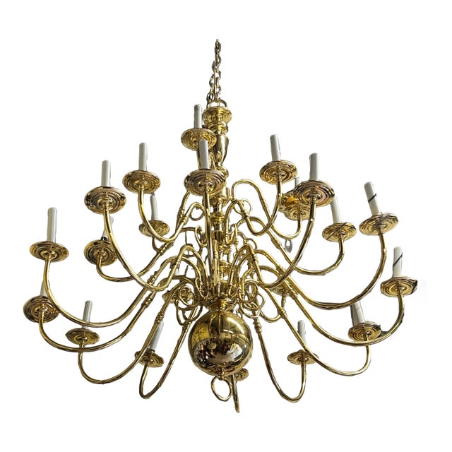 Vintage Large Brass Chandelier 21 Arm For Sale