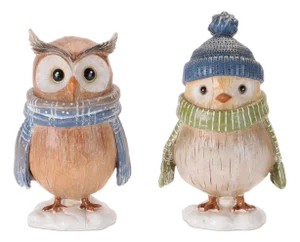 Winter Owl and Bird Figurines (Set of 6)