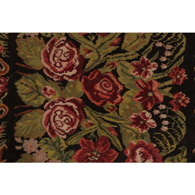 Vintage Bessarabian Kilim, Grand Rose Floral Bouquets Over Black - Rug & Kilim For Sale In New York - Image 6 of 8
