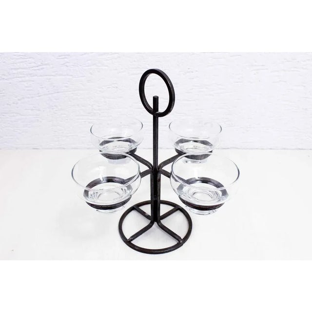Art Deco Wrought Iron and Glass Candleholders with Stand attributed to Erik Höglund for Bostrom, 1960s, Set of 5 For Sale - Image 3 of 11