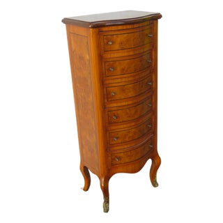 French Burlwood Tall Narrow Inlay Lingerie Jewelry Chest 6044 For Sale