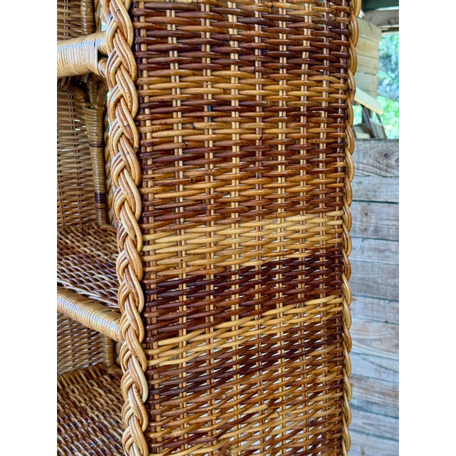 Contemporary Pair of Vintage Organic Modern Rattan Etagere Shelves With Braided Arch Detail For Sale - Image 3 of 12