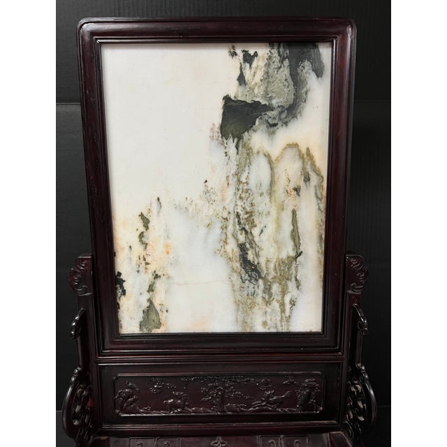 Late 20th Century Late 20th Century Chinese Art Hardwood and Marble Dream Stone Mini Table Screen For Sale - Image 5 of 11