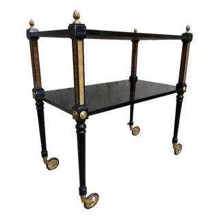 1940s Regency Ebonized & Bronze-Mounted Drinks Cart — In the Manner of Maison Jansen, Paris For Sale