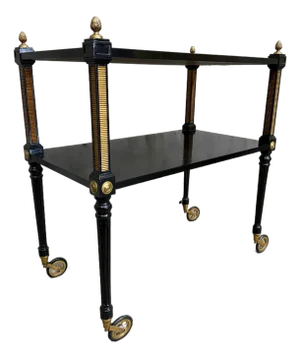 1940s Regency Ebonized & Bronze-Mounted Drinks Cart — In the Manner of Maison Jansen, Paris