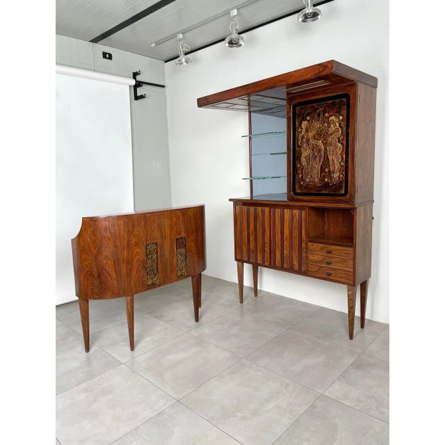 Mid-Century Modern Wood, Mirror & Glass Bar Cabinet, Italy, 1960s For Sale - Image 3 of 17
