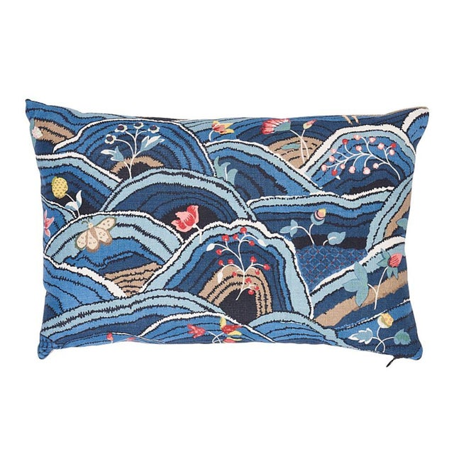 Abstract Schumacher Rolling Hills 18" Lumbar Pillow in Blue For Sale - Image 3 of 3