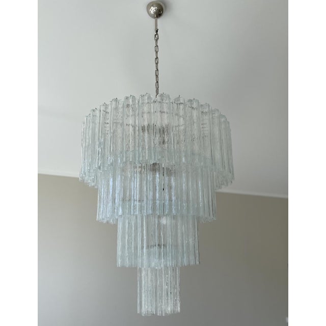 Tubular Clear Murano Glass Chandelier For Sale - Image 6 of 6
