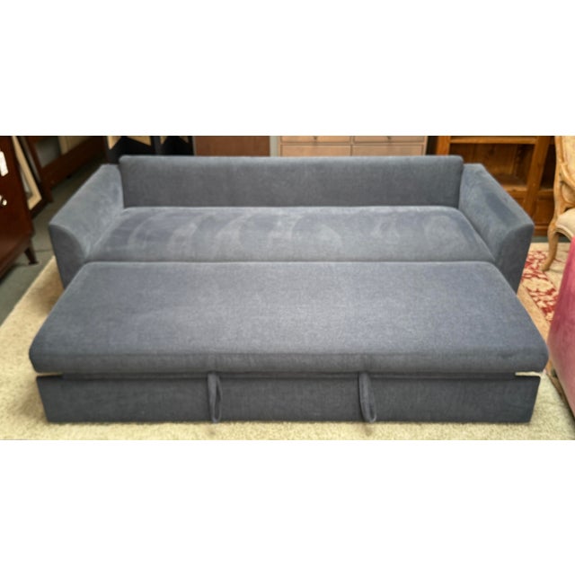 American Leather for Crate & Barrel Queen Bedford Trundle Sleep Sofa, Lake Chenille For Sale - Image 11 of 12