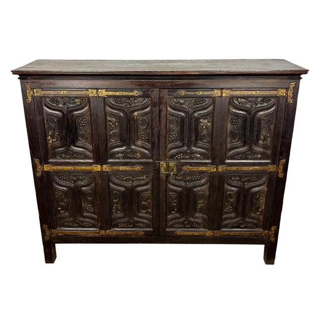 Spanish Baroque Style Carved Oak Sideboard with Iron Hardware, 1890s For Sale - Image 13 of 13