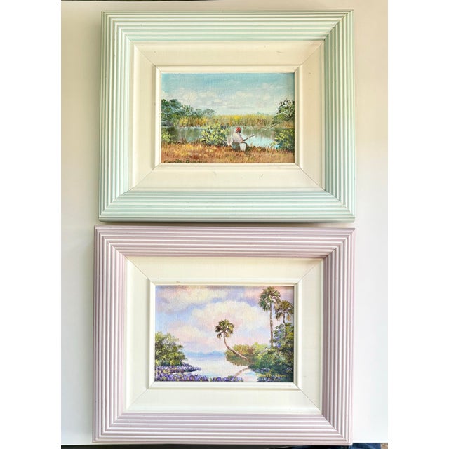 Original Florida Highwaymen-Era Florida Coastal Landscape by Carolton Barron in Lilac Frame For Sale - Image 10 of 10
