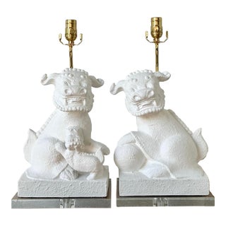 Vintage Asian Textured Foo Dog Lamps - A Pair For Sale