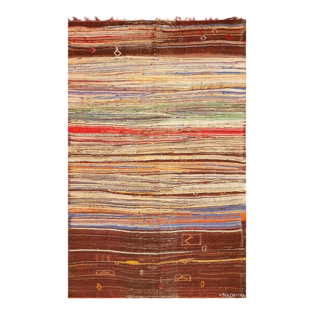 Nazmiyal Collection Primitive Design Vintage Moroccan Kilim Rug For Sale