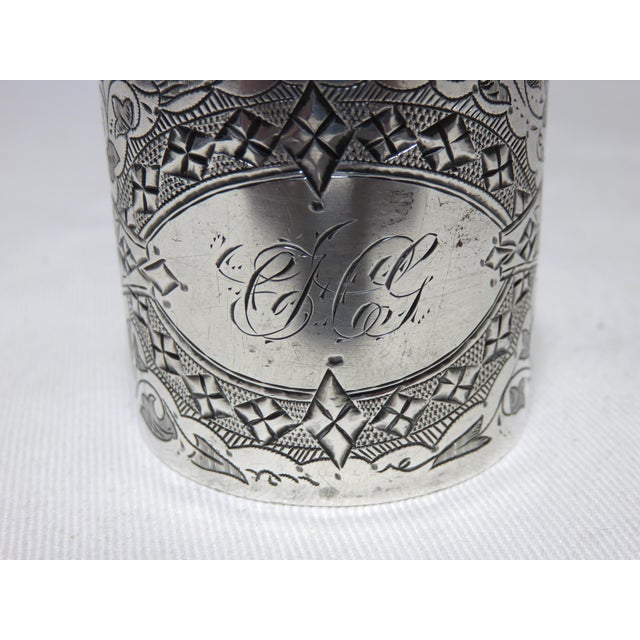 Large Fancy Hand Engraved Decorated Antique American Victorian Sterling Silver Napkin Ring For Sale - Image 4 of 8