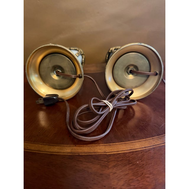 Pair of Vintage French Empire Brass & Milk Glass Table Lamps 12" X 4.5" Ca. 1950 For Sale - Image 18 of 18