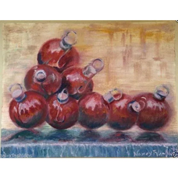 Red Fountain Balls, New York City, Original Oil Painting, Holiday Art For Sale - Image 10 of 13