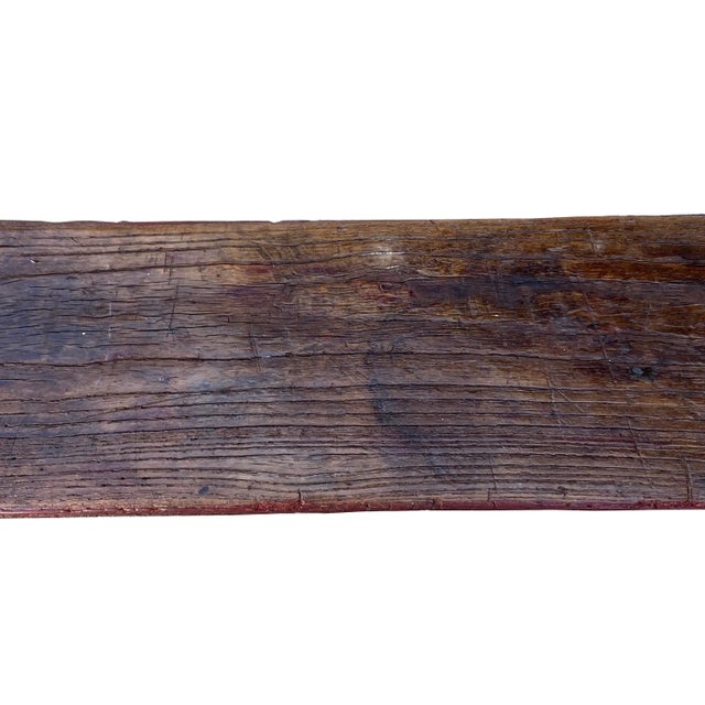 1960s Vintage Brick Red Rural Village Rustic Slim Wood Seating Bench For Sale - Image 5 of 9