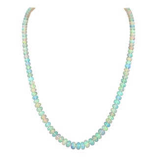 Natural Opal Faceted Bead Single Strand Necklace on Sale 14 K Gold Lobster Clasp For Sale