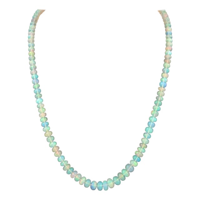 Natural Opal Faceted Bead Single Strand Necklace on Sale 14 K Gold Lobster Clasp For Sale