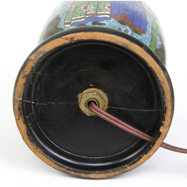 Metal Vintage Cloisonne Lamp With Shade For Sale - Image 7 of 9