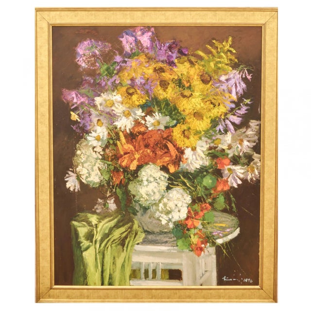 Jānis Kalnmalis, Still Life Autumn Flowers, Oil on Hardboard, Framed For Sale - Image 3 of 3