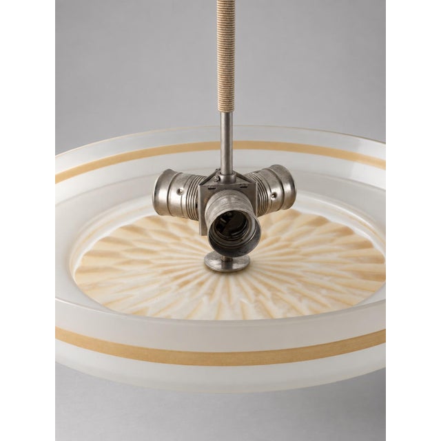 1940s Swedish Modern Pendant Light with Hand-Painted Glass, 1940s For Sale - Image 5 of 10