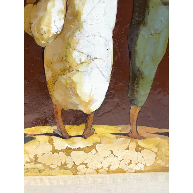 Textile 1970s Framed “Escartus” Oil on Canvas Painting For Sale - Image 7 of 13