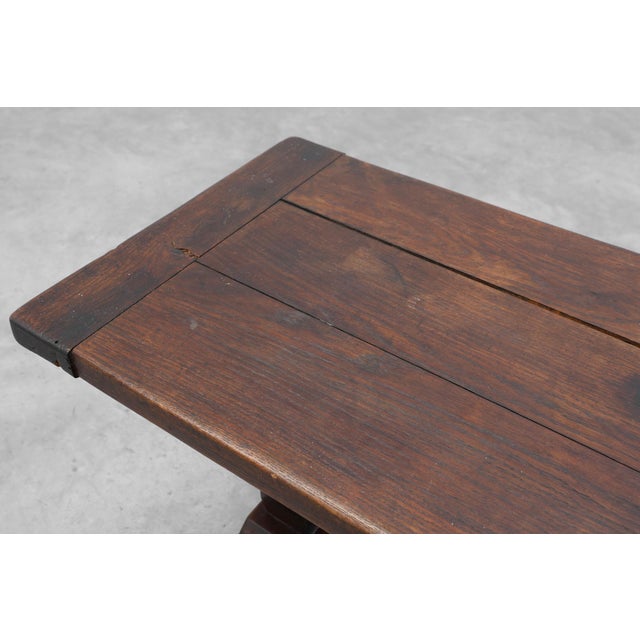 Dark Oak Coffee Table with Spiral‑Turned Trestle Legs, France, 1915 For Sale - Image 9 of 13