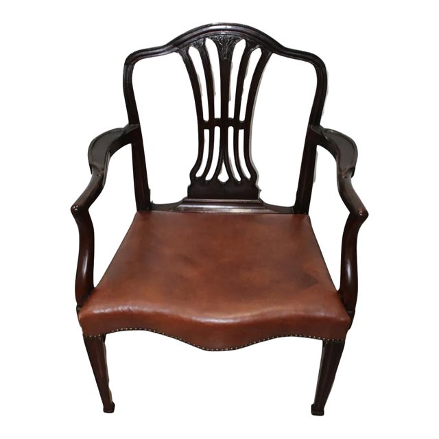 Georgian Style Mahogany Armchair W/Leather Upholstery For Sale