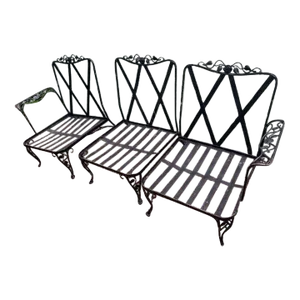 Vintage Black Iron Garden Bench, 3 Pieces