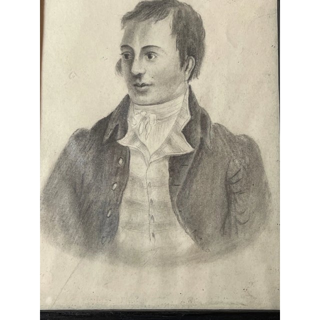 Antique Original 1800's Robert Burns Poet Pencil Drawing Mini Portrait Sketch For Sale - Image 4 of 10