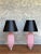 A beautiful pair of Italian Mid-Century Murano glass table lamps in a soft cyclamen pink, featuring delicately ribbed...