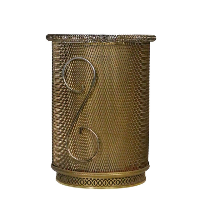 Mid 20th Century Hollywood Regency Gold Tone Metal Mesh Trashcan For Sale - Image 11 of 12
