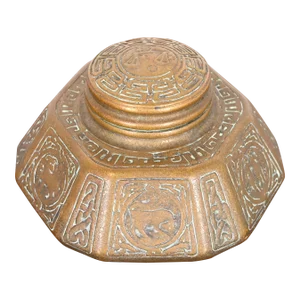 Tiffany Studios New York 'Zodiac' Bronze Doré Large Inkwell