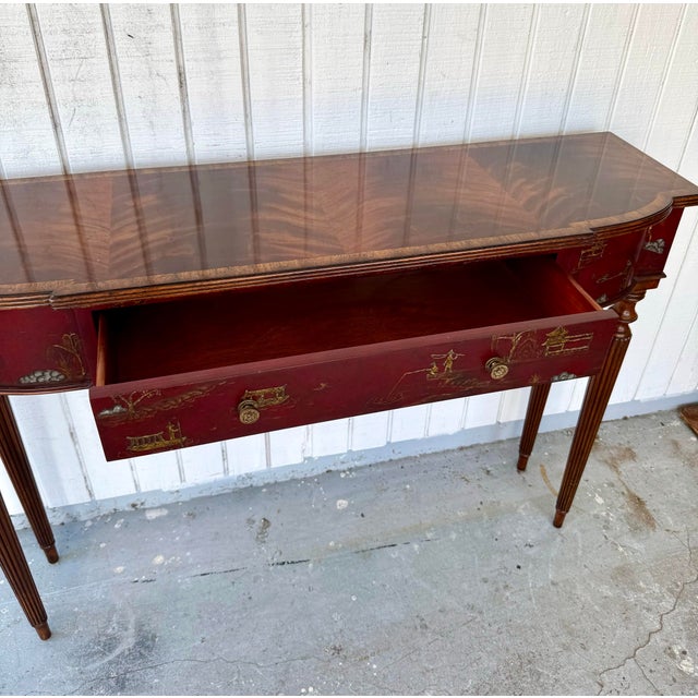 Wood Fine Maitland Smith Flame Grain Mahogany Chinoiserie Federal Console Foyer Hall Table For Sale - Image 7 of 12