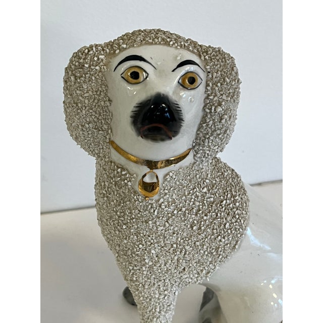 Ceramic Late 19th Century Pair of Staffordshire Pottery Poodle Dog Figures For Sale - Image 7 of 10
