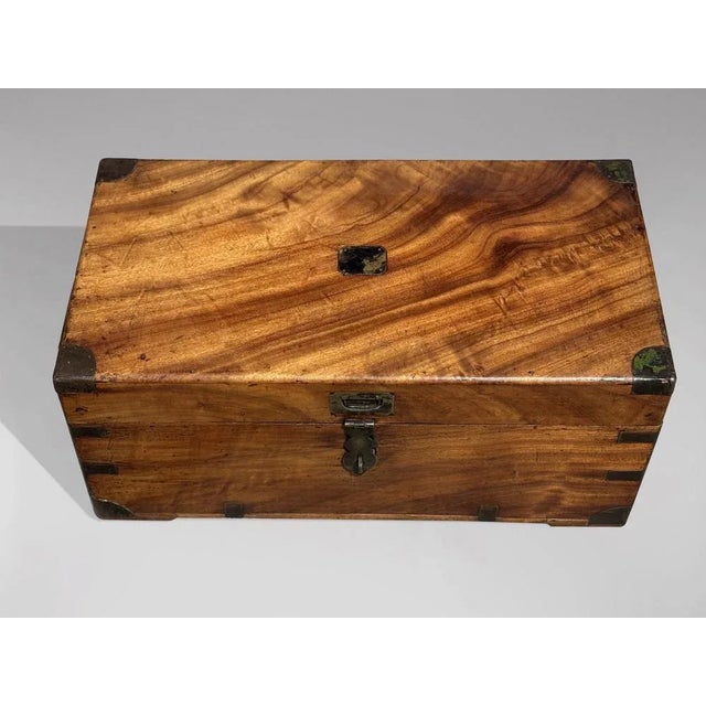 Wood Fitted Interior Camphor Wood Campaign Trunk, 1860 For Sale - Image 7 of 11