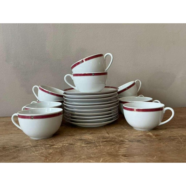 Late 20th Century Vintage Boho Christofle "Oceana Red" Tea Cups With Saucers - Set of 11 For Sale - Image 5 of 7
